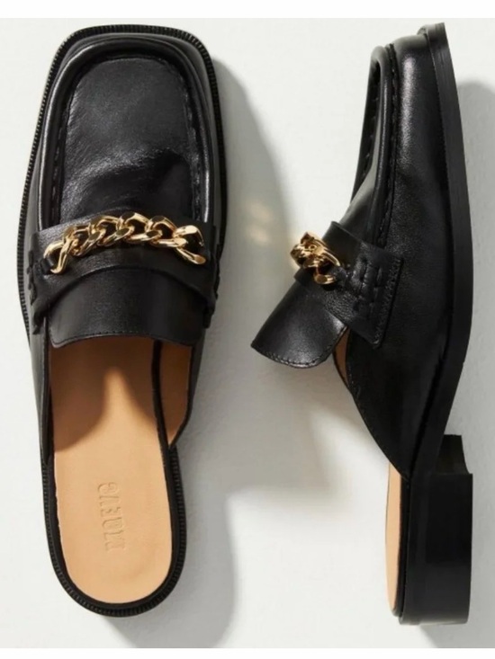 Maeve Shoes - Maeve Anthropologie Black Leather Chain Loafer Mules Made in Spain EU 39